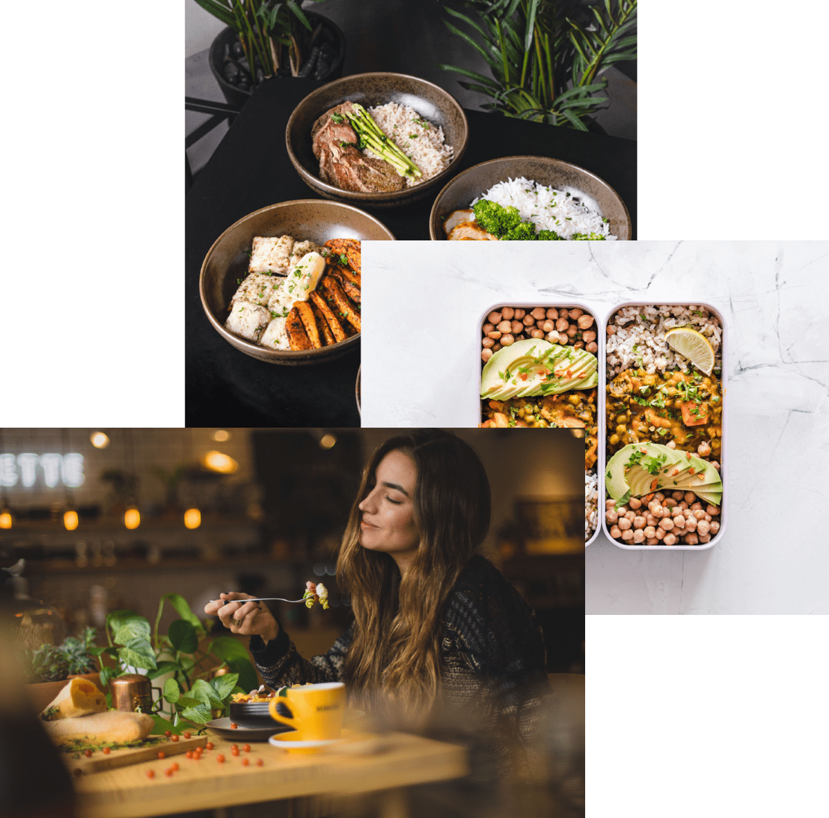 Woman enjoing food , meals in storage conrainer